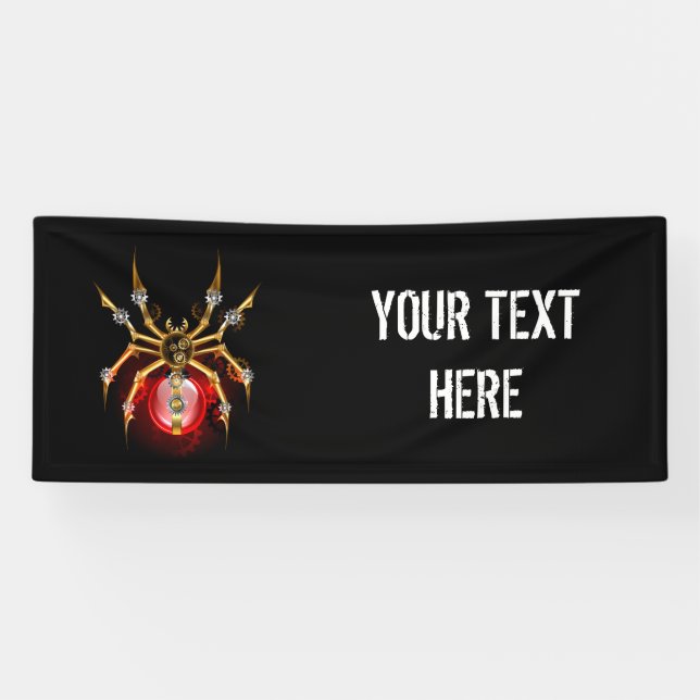 Steampunk spider on black banner (Horizontal)