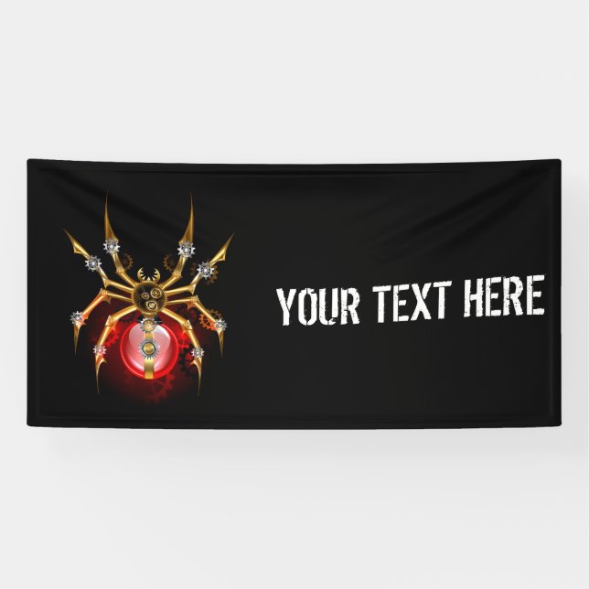Steampunk spider on black banner (Horizontal)