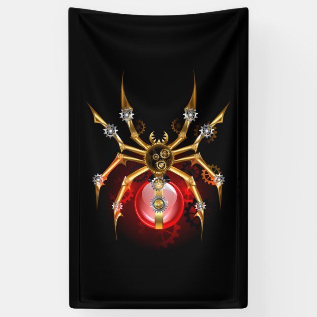 Steampunk spider on black banner (Vertical)