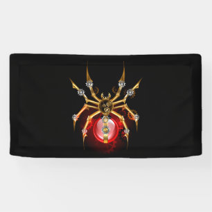 Steampunk spider on black banner
