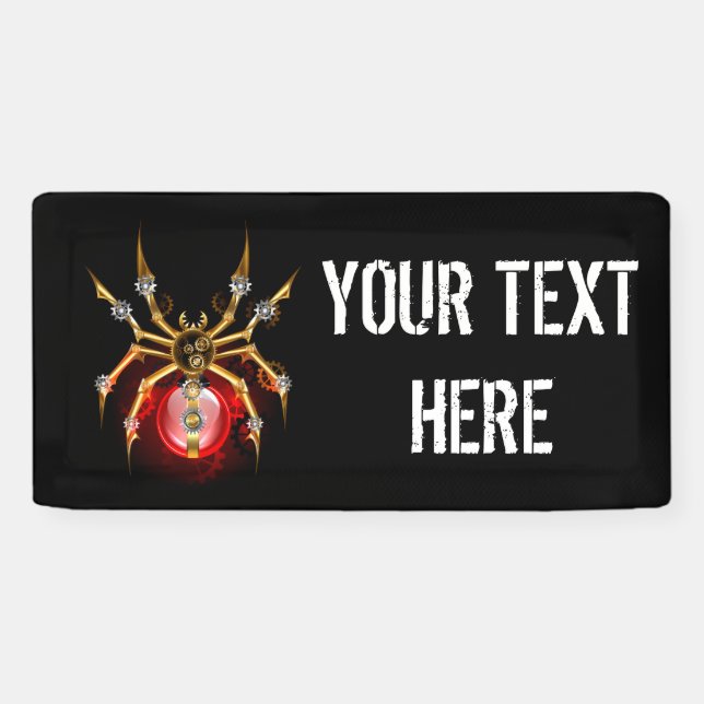 Steampunk spider on black banner (Horizontal)
