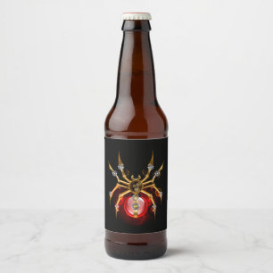 Steampunk spider on black beer bottle label