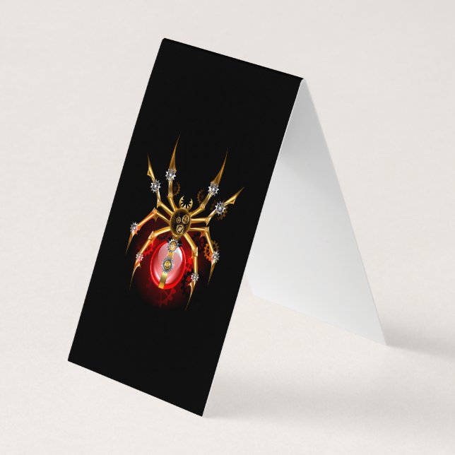 Steampunk spider on black business card (Back)