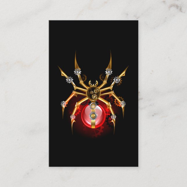 Steampunk spider on black business card (Front)