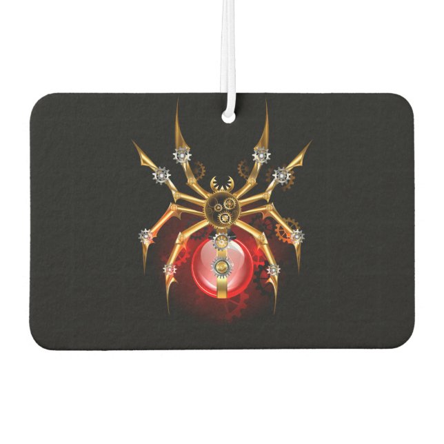 Steampunk spider on black car air freshener (Front)
