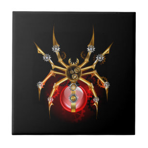 Steampunk spider on black ceramic tile