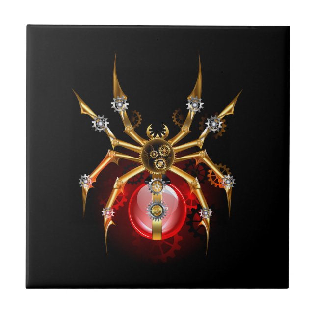 Steampunk spider on black ceramic tile (Front)