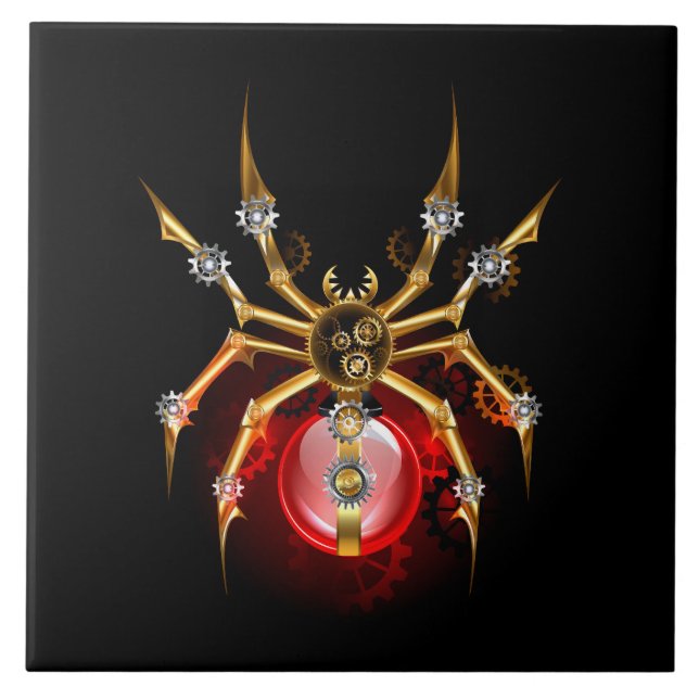 Steampunk spider on black ceramic tile (Front)