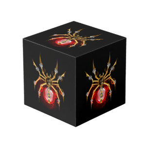 Steampunk spider on black cube