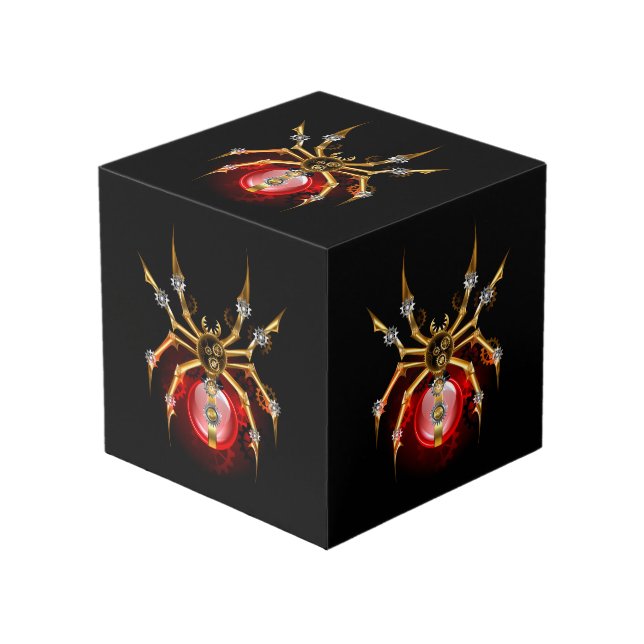 Steampunk spider on black cube (Front Angled)