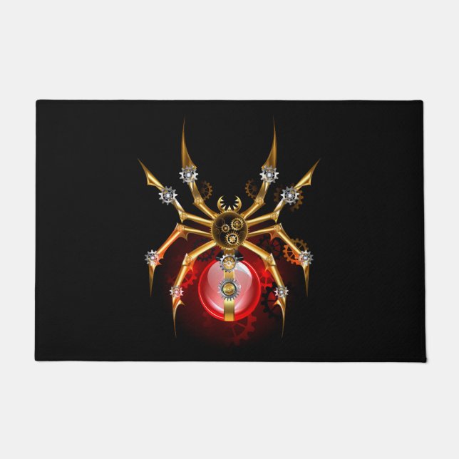 Steampunk spider on black doormat (Front)