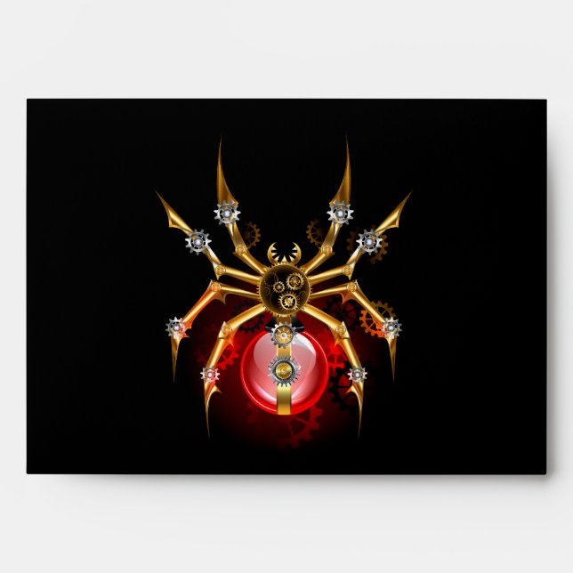 Steampunk spider on black envelope (Front)