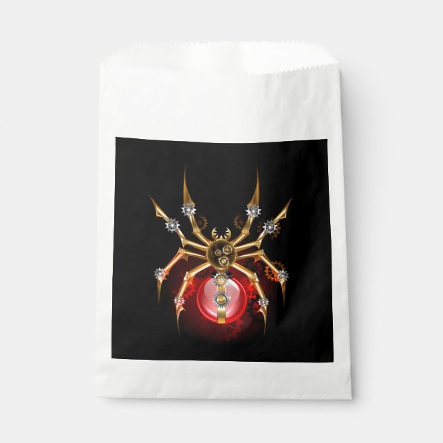 Steampunk spider on black favour bag (Front)