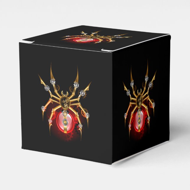 Steampunk spider on black favour box (Front Side)