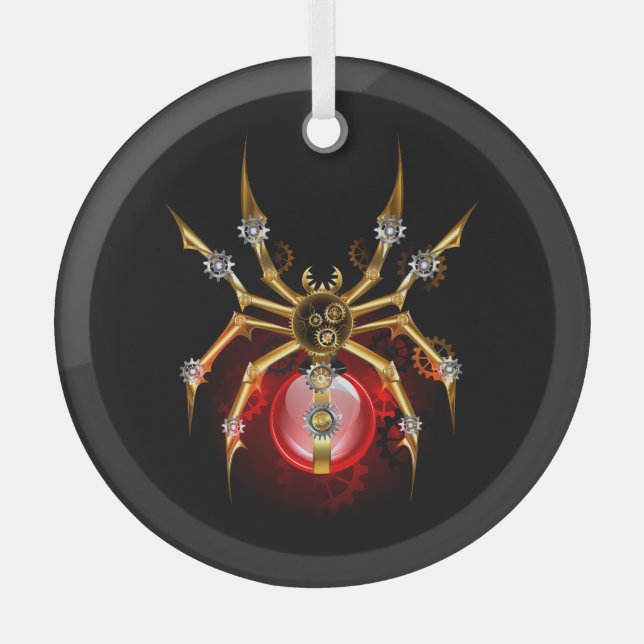 Steampunk spider on black glass tree decoration (Front)