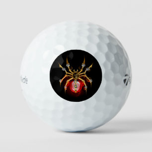 Steampunk spider on black golf balls