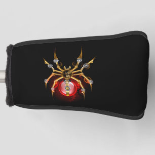 Steampunk spider on black golf head cover