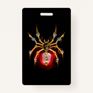 Steampunk spider on black ID badge