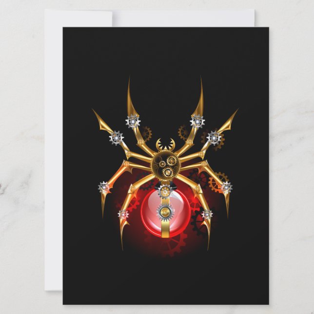 Steampunk spider on black invitation (Front)