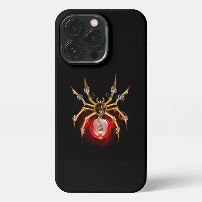 Steampunk spider on black iPhone case (Back)