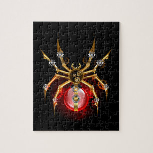 Steampunk spider on black jigsaw puzzle