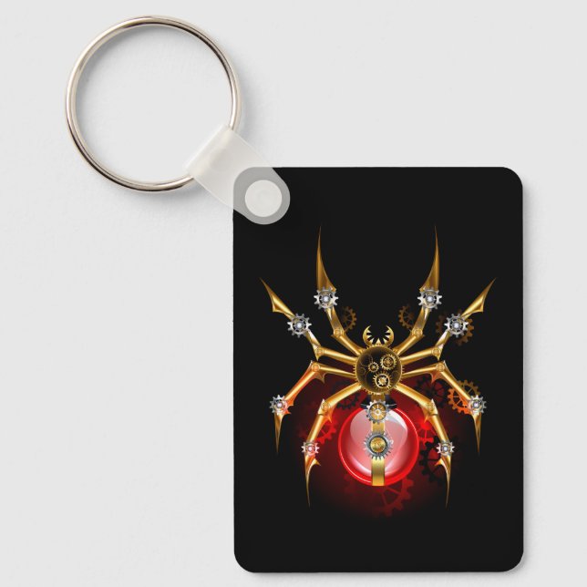 Steampunk spider on black key ring (Front)