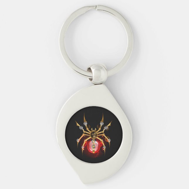 Steampunk spider on black key ring (Front)