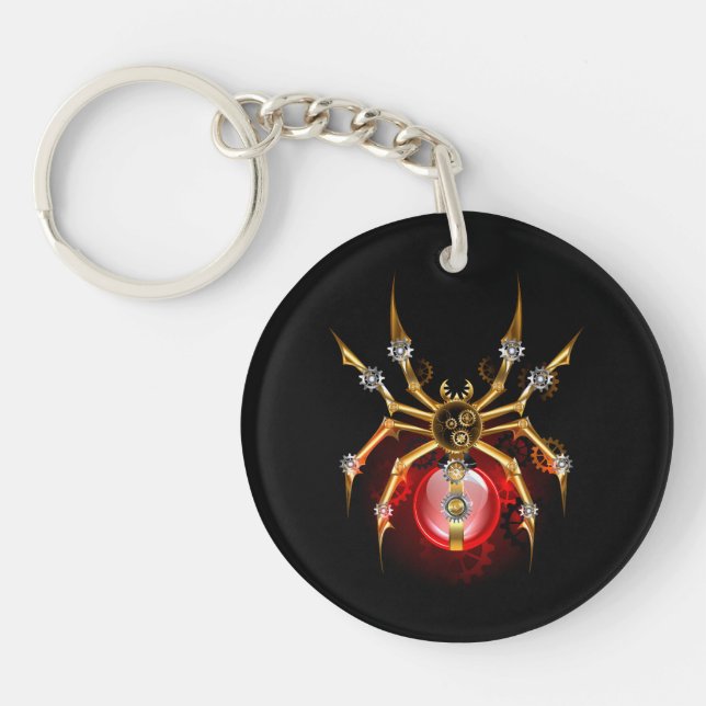 Steampunk spider on black key ring (Front)