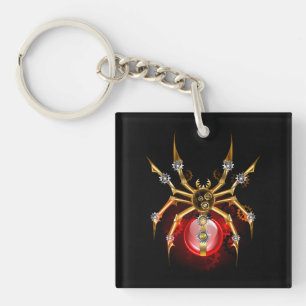 Steampunk spider on black key ring