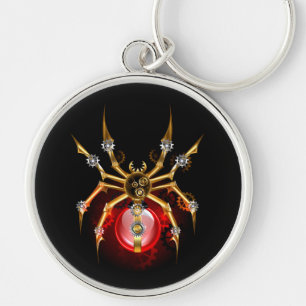 Steampunk spider on black key ring
