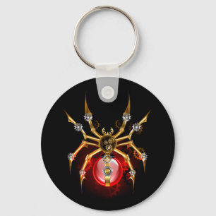 Steampunk spider on black key ring