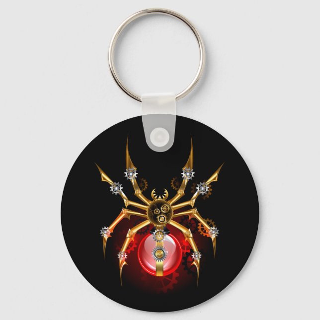 Steampunk spider on black key ring (Front)