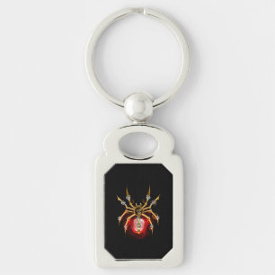 Steampunk spider on black key ring