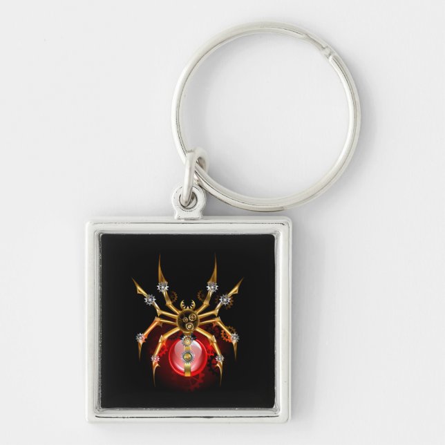 Steampunk spider on black key ring (Front)