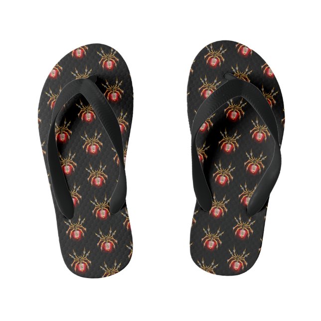 Steampunk spider on black kid's thongs (Footbed)