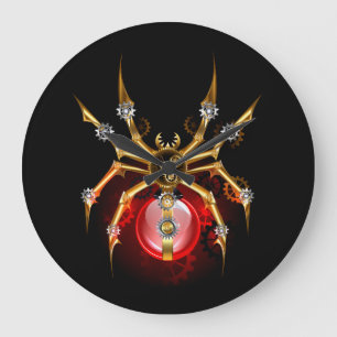 Steampunk spider on black large clock