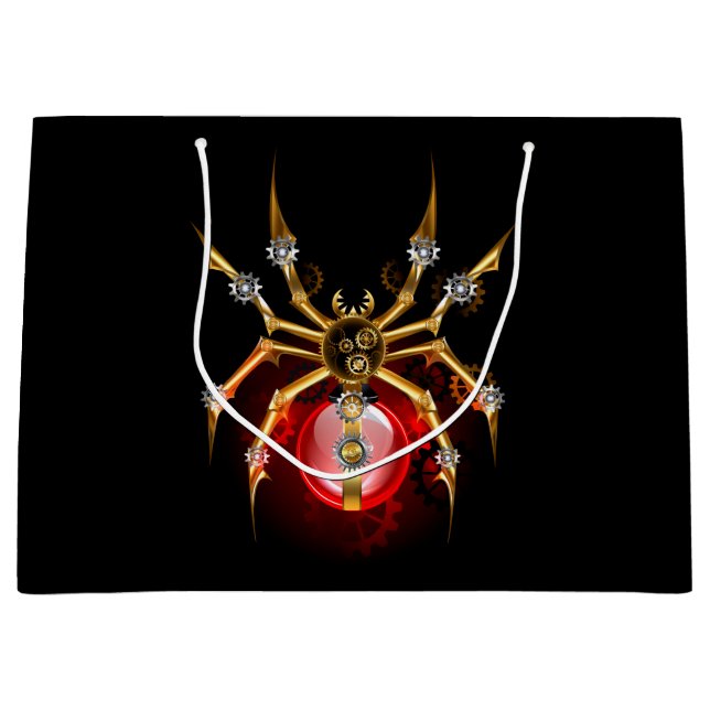 Steampunk spider on black large gift bag (Front)