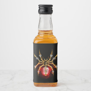 Steampunk spider on black liquor bottle label