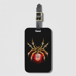 Steampunk spider on black luggage tag
