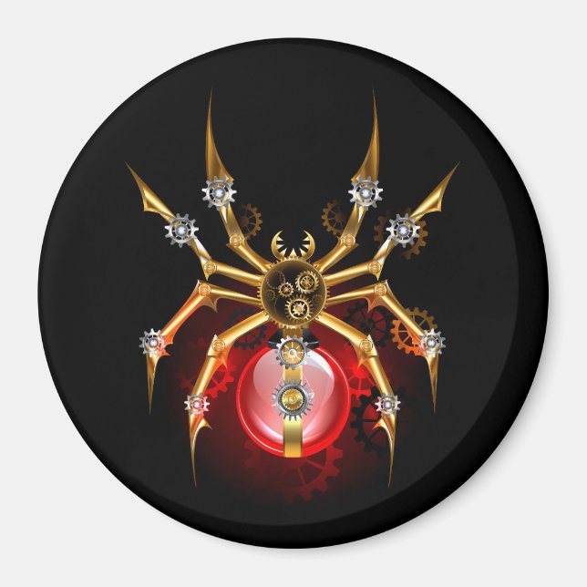 Steampunk spider on black magnet (Front)