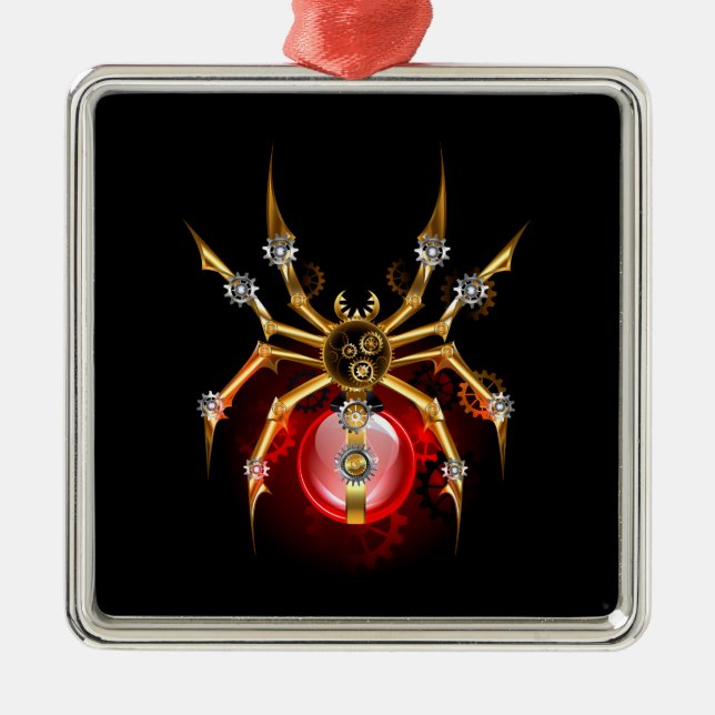 Steampunk spider on black metal ornament (Front)