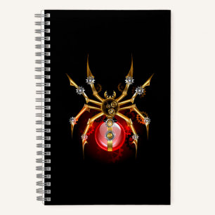 Steampunk spider on black notebook