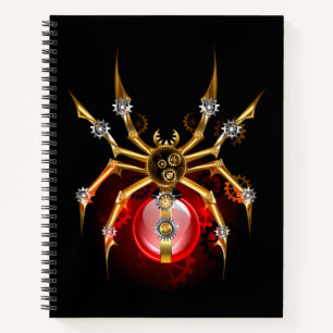 Steampunk spider on black notebook