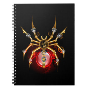 Steampunk spider on black notebook