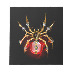 Steampunk spider on black notepad