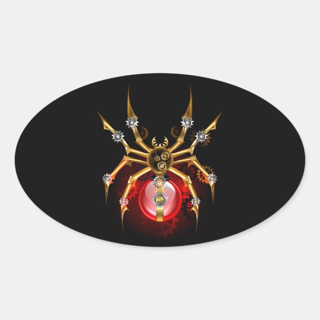 Steampunk spider on black oval sticker (Front)