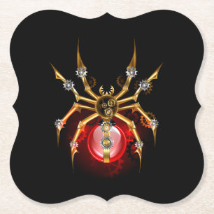 Steampunk spider on black paper coaster