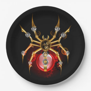 Steampunk spider on black paper plate
