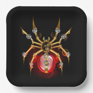 Steampunk spider on black paper plate