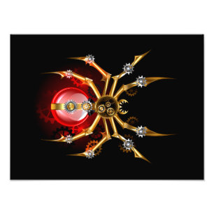 Steampunk spider on black photo print